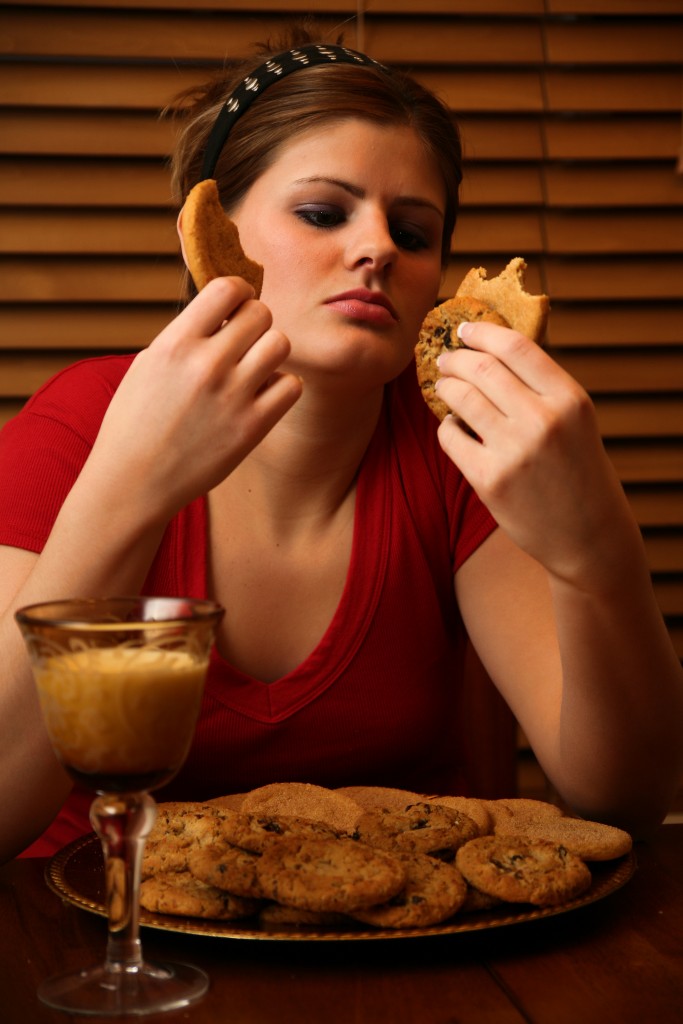 woman eating a lot